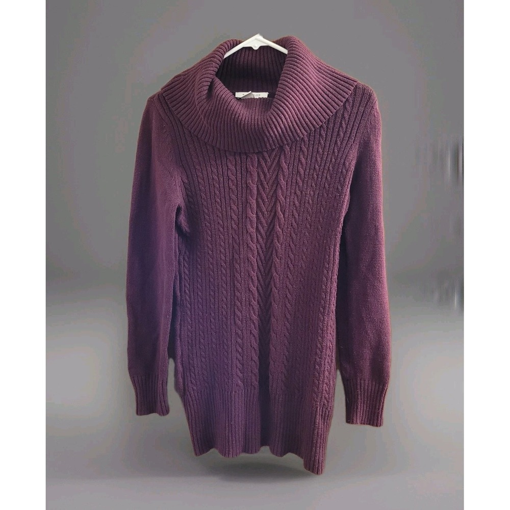 WHITE HOUSE BLACK MARKET SWEATER Burgundy Cable Knit Cowl Neck Ling Sleeve Sz XS